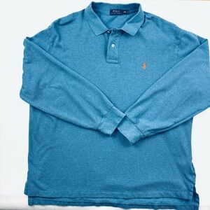 Polo Ralph Lauren Turquoise Collar 100% Cotton Long Sleeve 3/4 Button Polo XXL